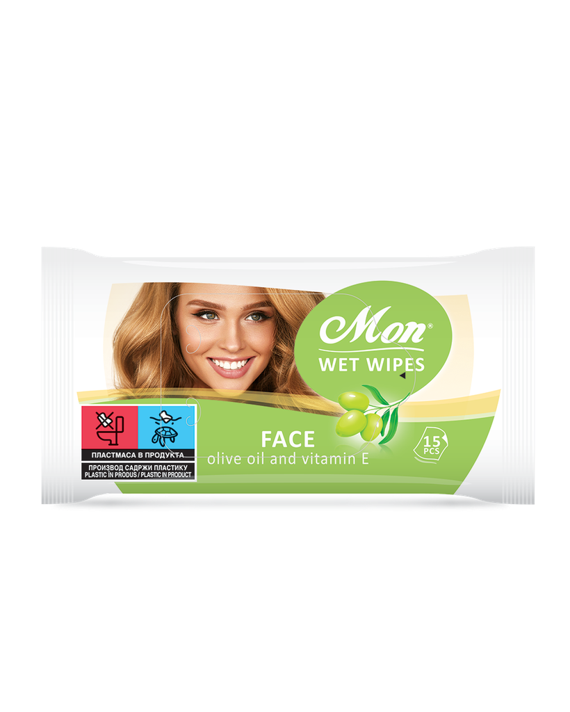 Wet Wipes 15 pcs - Mon Face olive oil and vitamin E